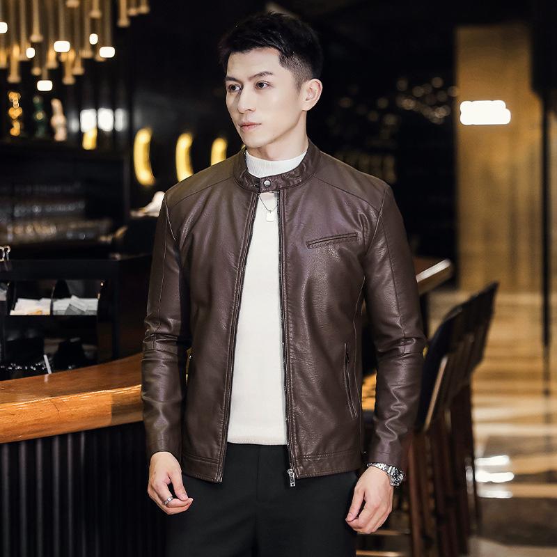 

Зеленая осенне-зимняя кожаная куртка мужская осенняя повседневная куртка с воротником-стойкой тонкая кожаная куртка мужская прямая ветрозащитная куртка 4XL