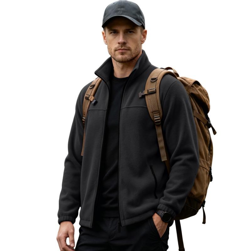 Men S Fleece Zip Stand Collar Jacket Outdoor Warm Plus Size