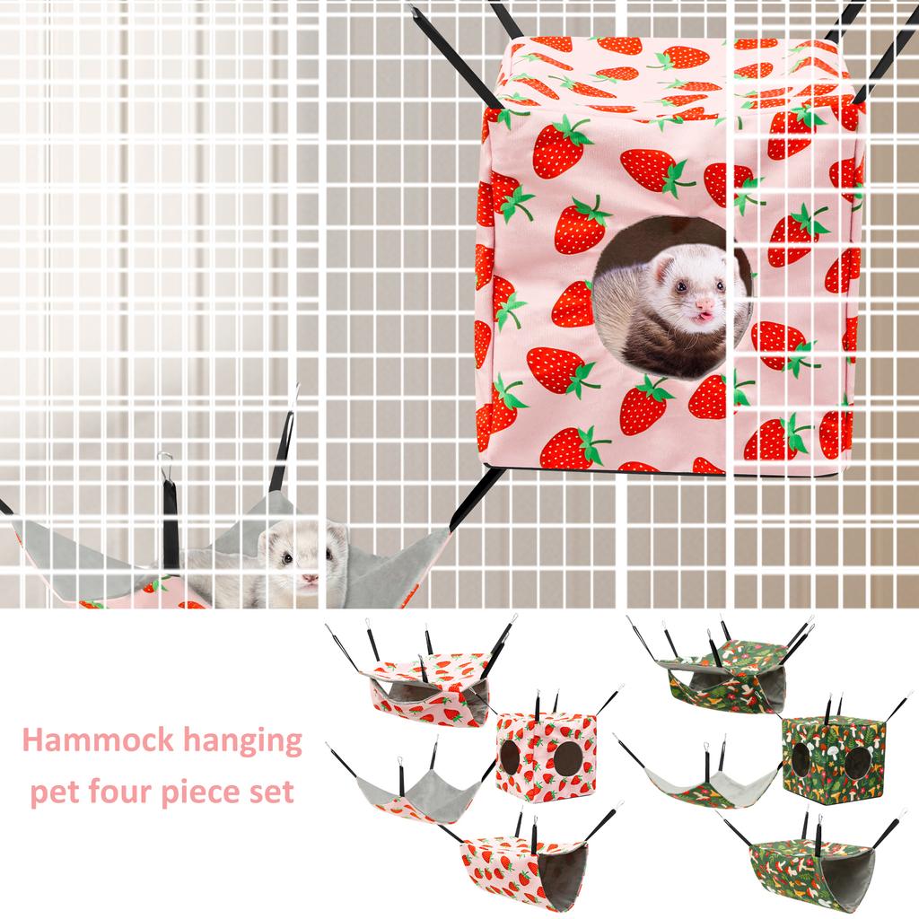 4Pcs Hamster Hammock Set Polyester Ferret Rat Hammock Set Soft Comfortable Hanging Guinea Pig Hideout Bed Small Pet Supplies