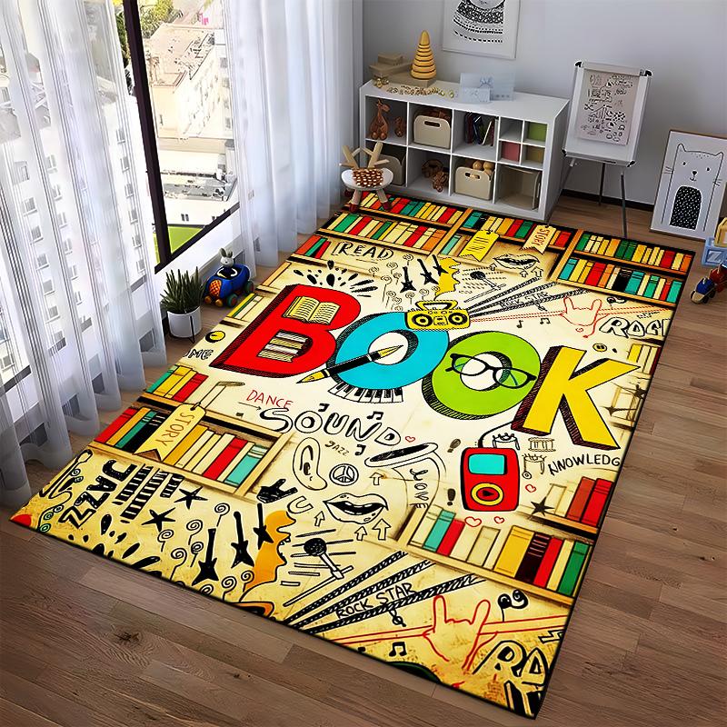 Colorful Cartoon Book-Themed Printed Carpet for Living Room Decor Suitable for use as an anti-slip for living room bedroom sofas