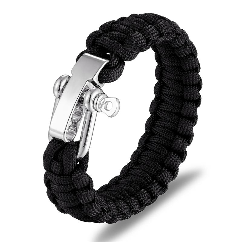 Pulseira de Sobrevivência Ajustável para Homens Mulheres Acampamento ao Ar Livre Emergência Fivela de Aço Inoxidável Pulseira de Paracord