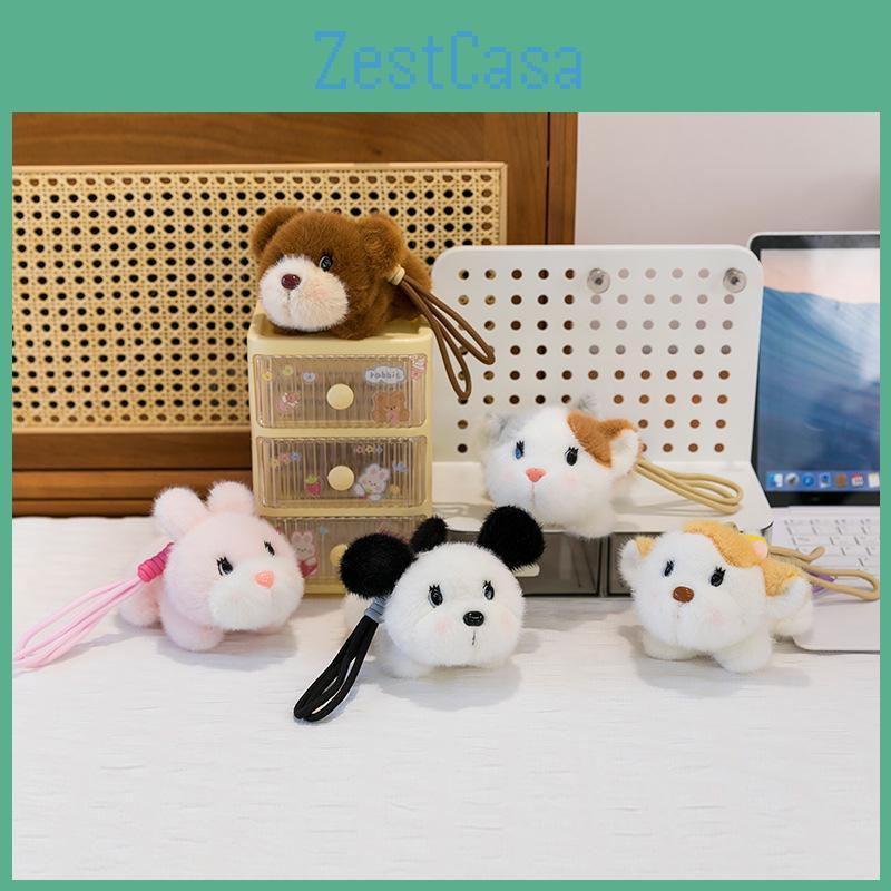 Dog Rabbit Cat Tie Animal Plush Doll Keychain Pendant For Home Decor Office