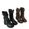 4/6Cm heightening thick-soled trouser boots women's autumn knight boots children's long boots thick heel buckle belt medium tube stacking boots