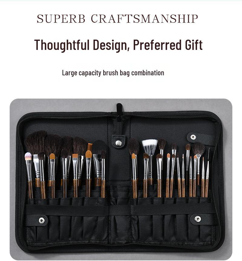 25-Piece Animal Hair Makeup Brush Set: Includes Wool Brushes for Eyeshadow, Nose Shadow, and Foundation - Artist Recommended