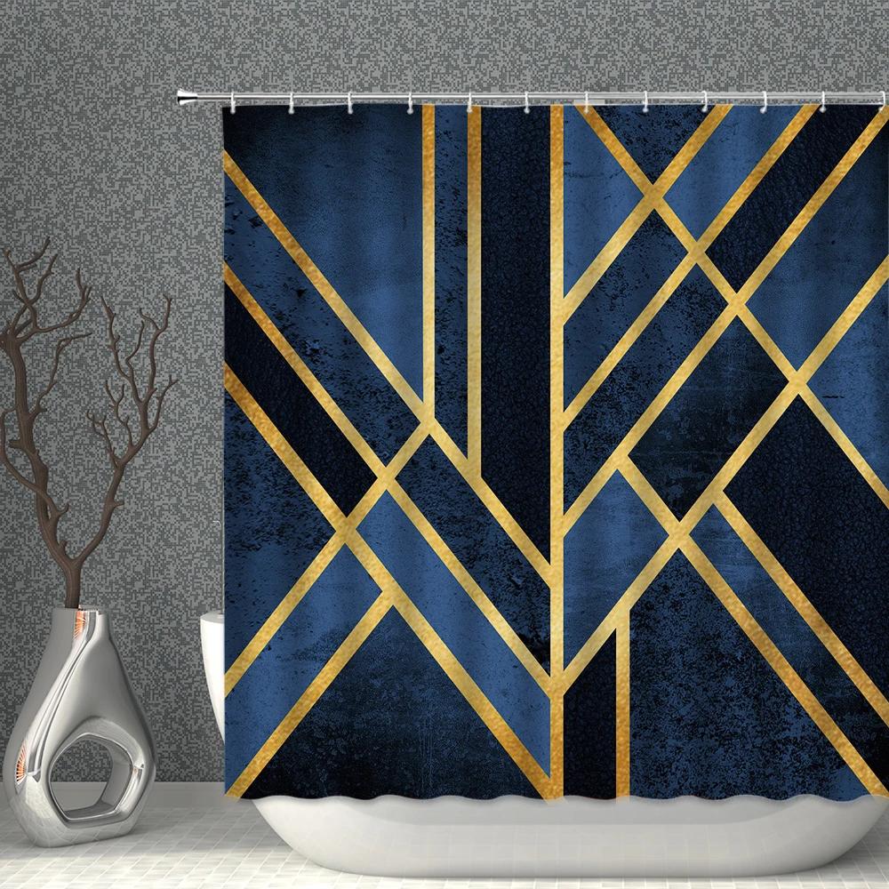 

Modern Shower Curtain Waterproof Marble Geometric Splicing 3DPrint Polyester Fabric Bath Curtains Nordic Style Bathroom Screen W90XH180cm