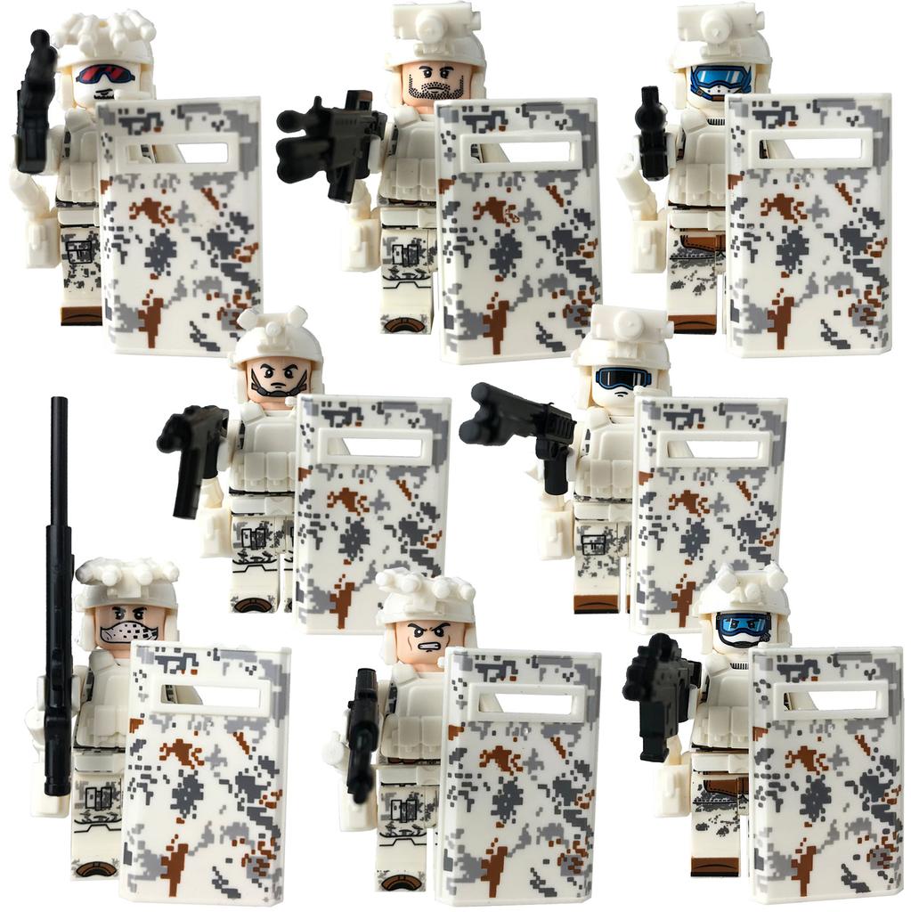 Militärgeist Spezialpolizei Baustein Puppe Schild Waffe Achtwege Freiwilligenarmee Spezialkräfte Puzzle Montage Spielzeug