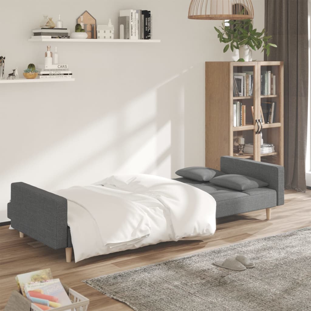 Vidaxl 2-Seater Sofa, 2 Cushions, Light Grey, Fabric Upholstered