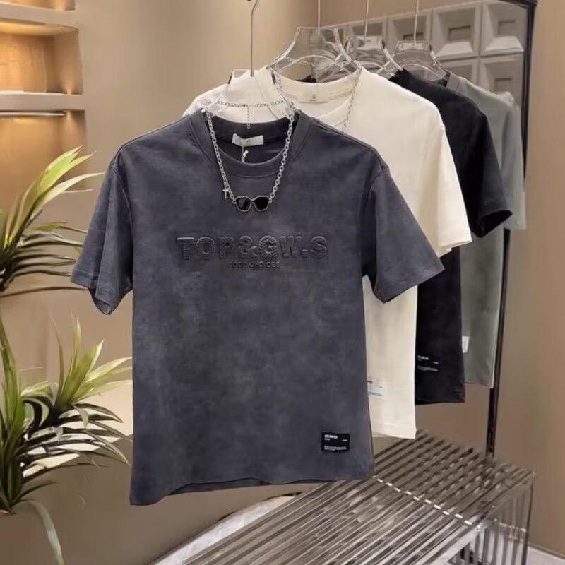 2025 Trendiges lockeres Herren-Kurzarm-T-Shirt mit Buchstabenprint, Rundhalsausschnitt, Sommerlich lässiges vielseitiges Oberteil
