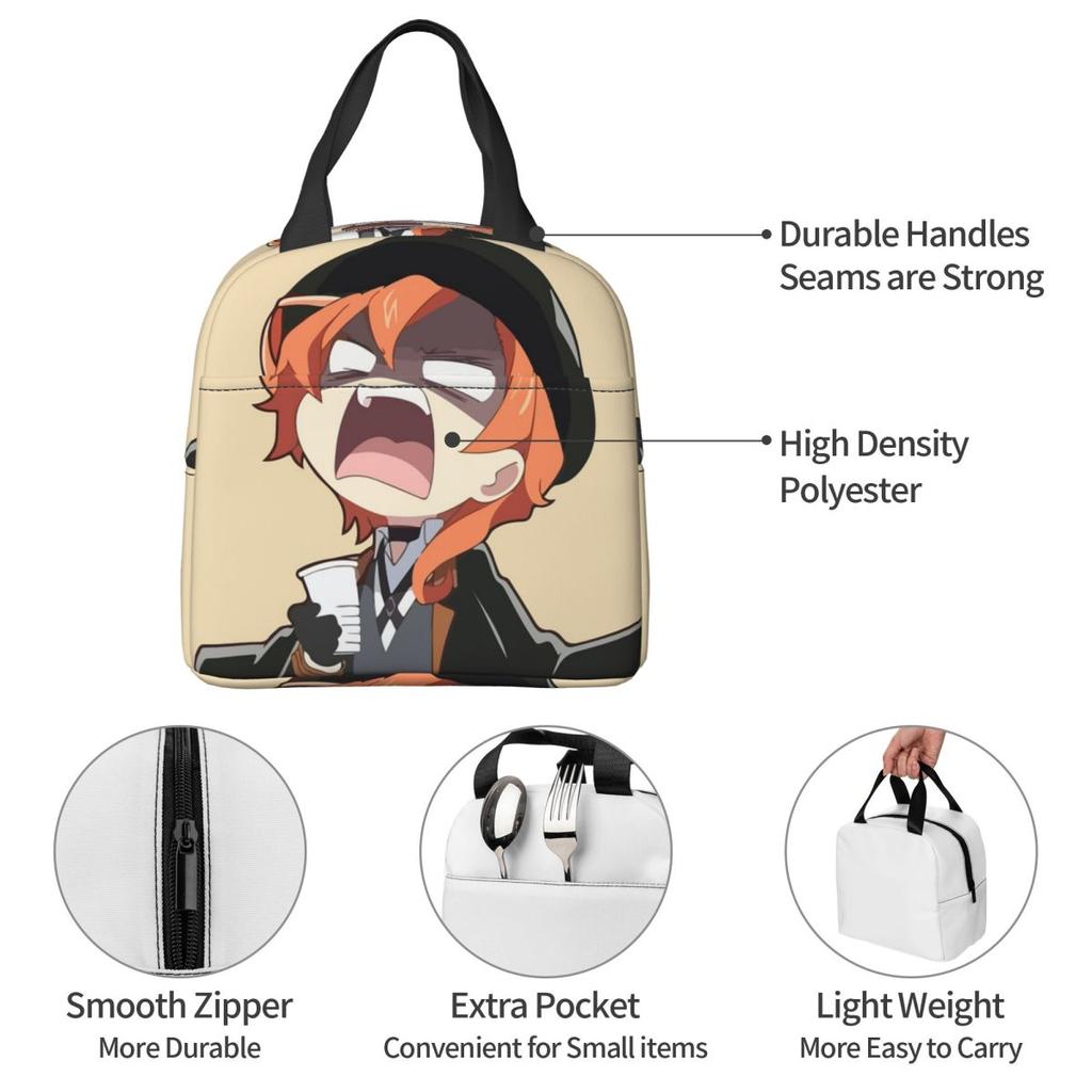 Chuya Nakahara Bungo Stray Dogs Anime Insulated Lunch Bag for Women Kids Portable Food Boxes Thermal Lunch Box Tote