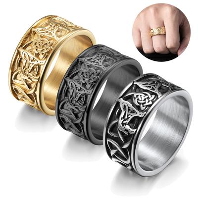 10mm Vintage Viking węzeł celtycki wojownik wilk pierścienie dla mężczyzn Retro Punk wilk Totem pierścień ze stali nierdzewnej Hip Hop Rock Biker biżuteria