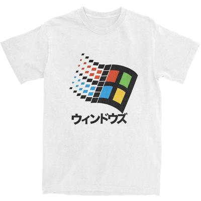 Windows 95 Japonská Katakana Retro Logo Tričko Harajuku Trička Krátký Rukáv Vintage Tričko Léto Bavlna Nadměrné Oblečení