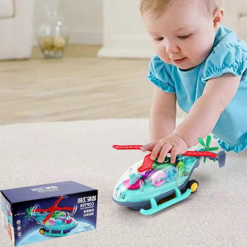 Universal Transparent Gear Toy Car Music Luminous Helicopter Children Boys Toy Playsets