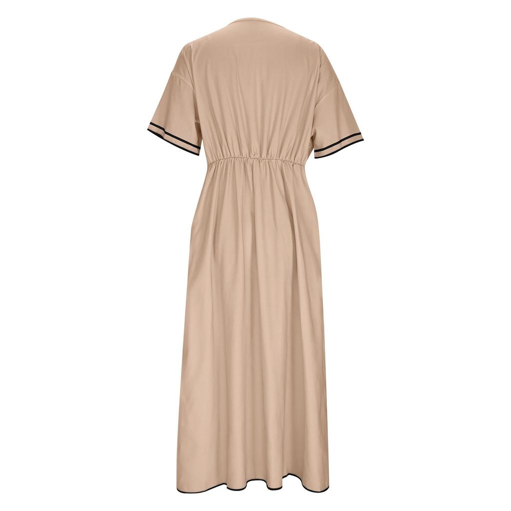 Dam Sommarklänning Kortärmad V-ringning Volang Casual Lös Långklänning