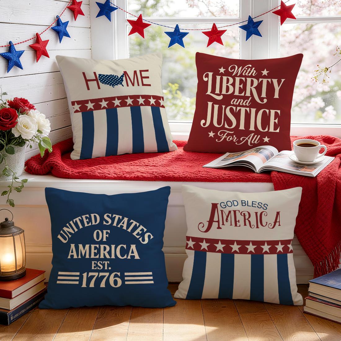 Exquisite Fashion Items Unisex American Star Stripe Cushion Covers Pillowcase Fantasy-Inspired Home Decor Sofa Cushion Cover Living Room Bed Car Decor