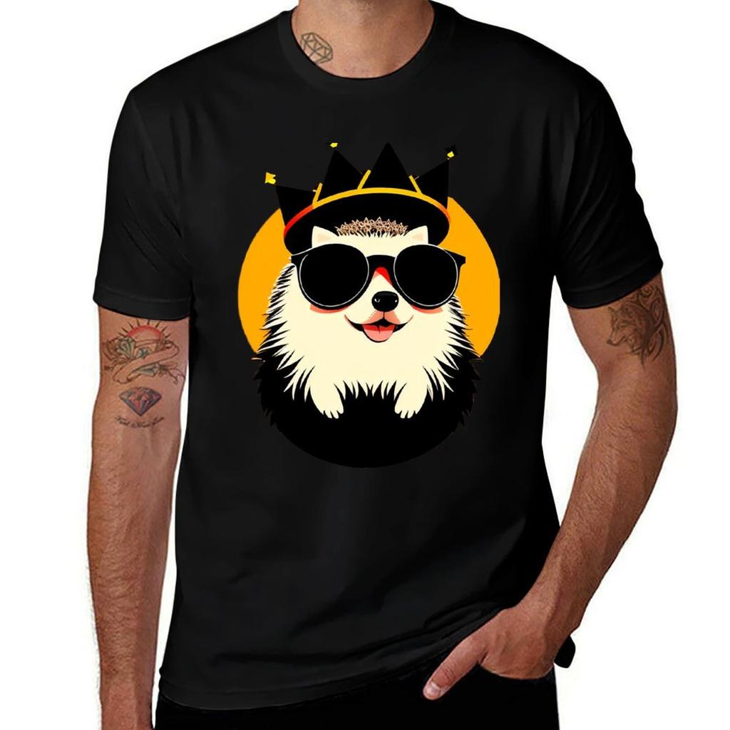Cool Hedgehog Personage In Sunglasses Wearing A Crown Tshirt Large Size Casual Short Sleeve Top