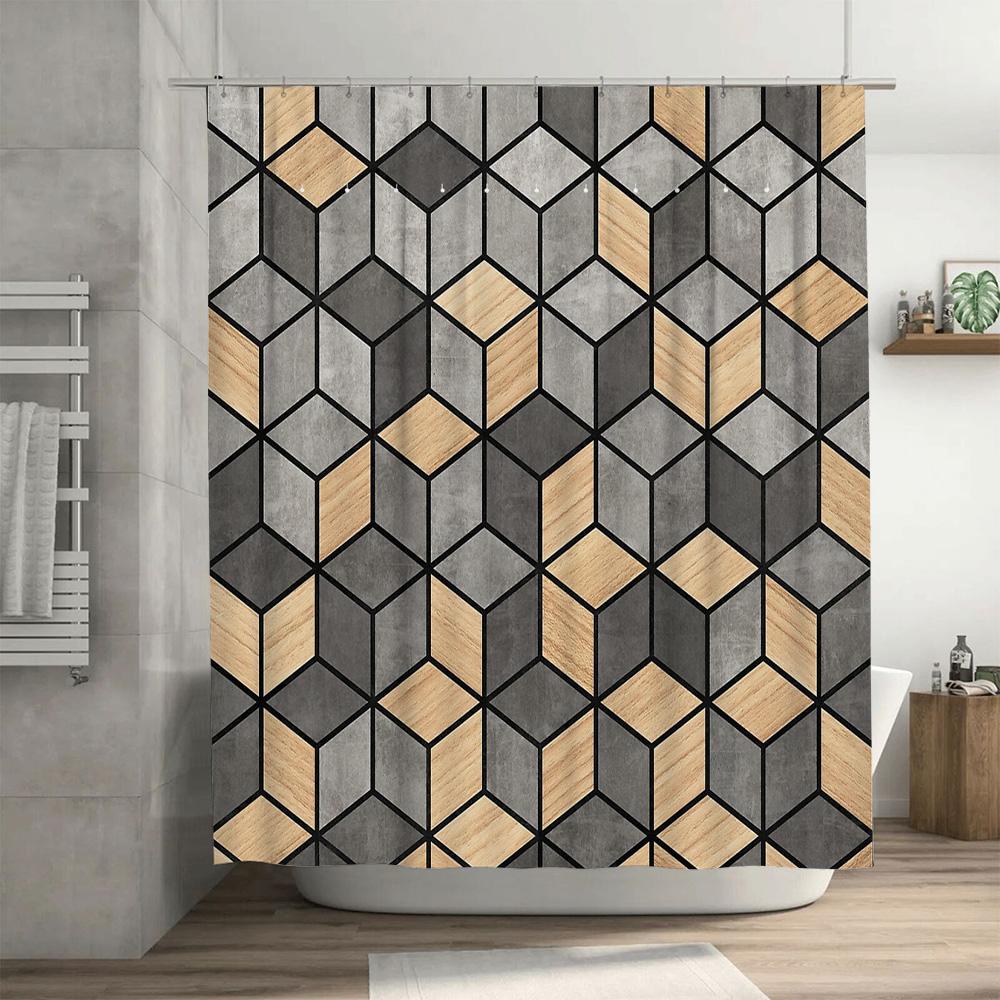 Geometric Shower Curtain Modern Abstract Pattern Waterproof Bathroom Decor Farmhouse Rustic Backdrop Washable Liner
