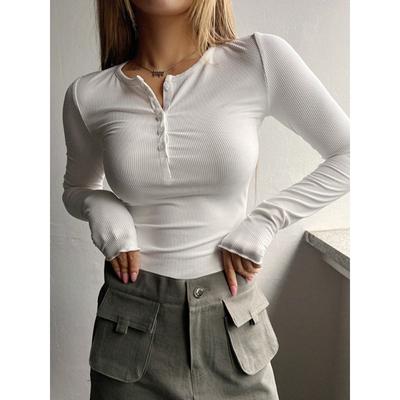 Women's Autumn and Winter Button Ribbed Slim Knit Cedar