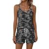 Women Summer Casual Two Piece Set Striped Print Sleeveless Square Neck Tank Top and Shorts with Pockets Lightweight Lounge Outfit