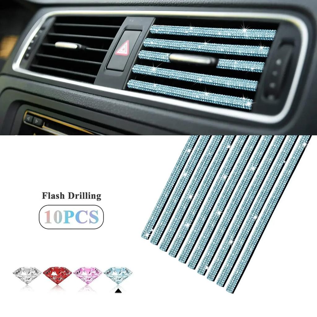 1-10PCS Car Diamond Air Conditioner Outlet Interior Trim Strip Universal U Clip Rhinestone Car Accessories Interior