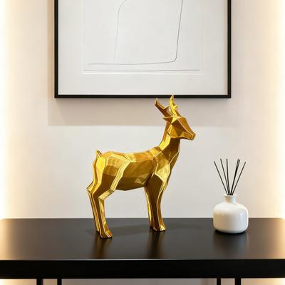 Christmas Reindeer Figurine 3D Printed Standing Deer Statues Small White/Gold Elk Sculpture for Fireplace Entryway Tabletop Home Office Indoor