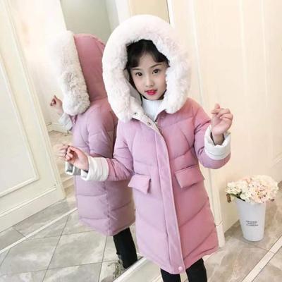 Girls' 2025 Winter Mid-Length Korean Style Cotton Coat with Fur Collar and Large Pockets