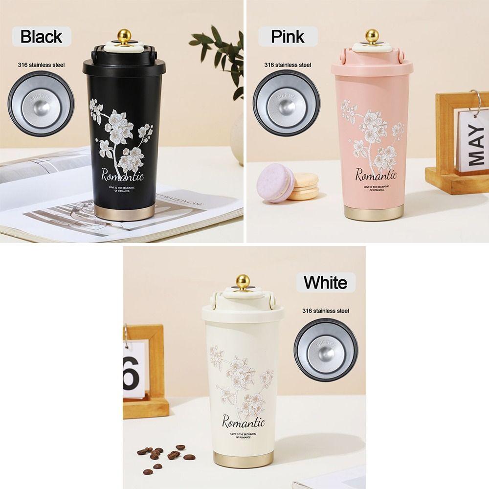 Durable 530ml Water Cup 316 Stainless Steel Leak-proof Coffee Mug with Carrying Handle Large Capacity Straw Cup