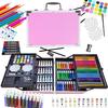 145 Pieces Art Sketching Drawing Set, Luxury Portable Double Layer Aluminum Gift Box Pink