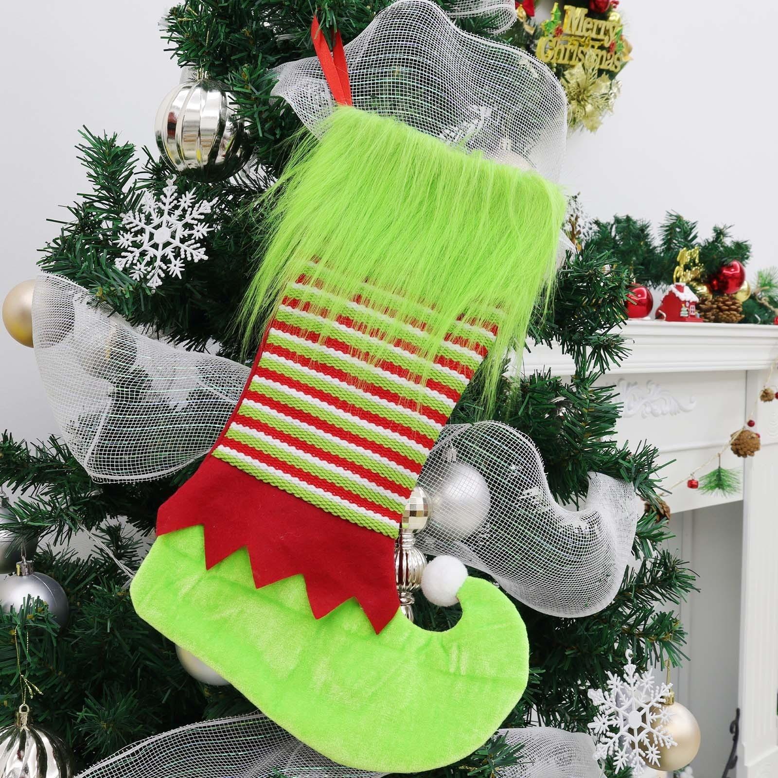 Christmas Stocking Elf Style Colorful Striped Christmas Decoration Elf Stocking Xmas Gift Festive Stocking Holiday Decor One Size