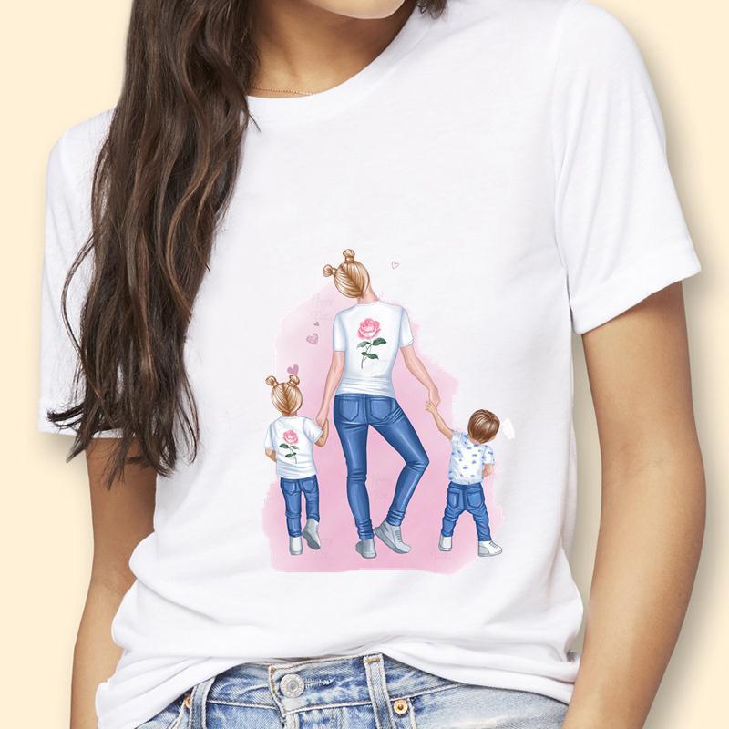 Mothers Day Theme Cute Cartoon Trend ShortSleeved Womens TShirt Polyester Fabric Simple AGeneration Style