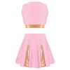 Girls Cheerleading Dance Set Patchwork Crop Top V Neck Letter Print with Elastic Waist Skirt