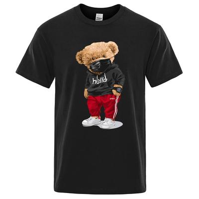 Mascarilla Deportiva de Algodón 100% Camiseta de Manga Corta con Estampado de Oso para Hombre Manga Media Verano Casual Camiseta Oversize para Hombre Camisa S-XXXL