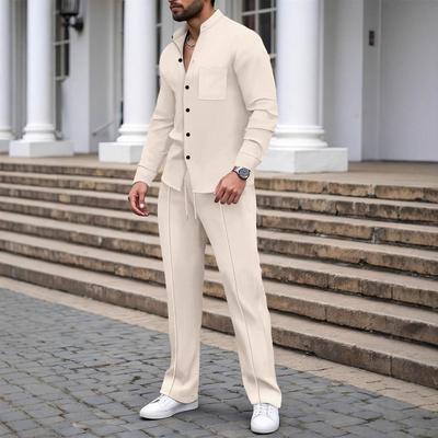 Herren Europäisches Herbst Waffelstrick Stehkragen Cardigan & Lange Hosen Set