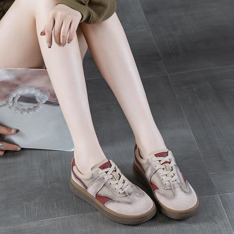 Retro women's autumn new leather casual sports women