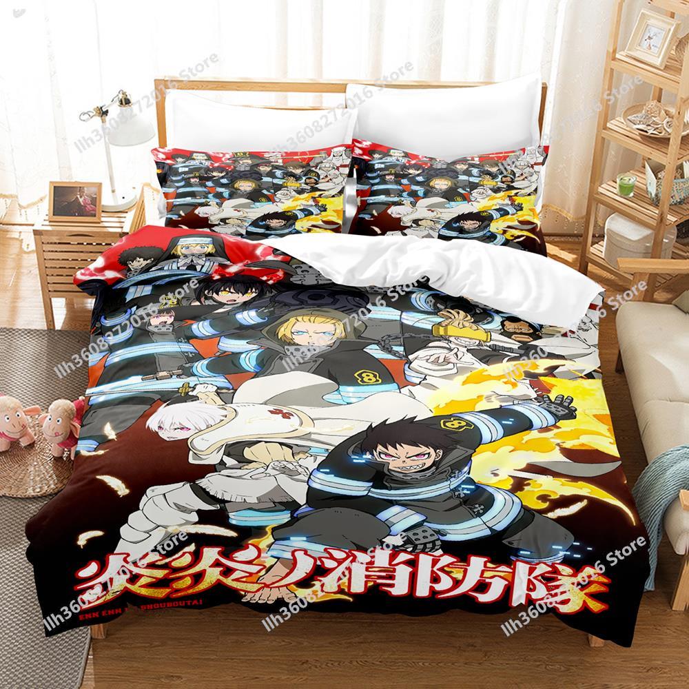 Fire Force Bedding Set Single Twin Full Queen King Size Bed Set Adult Kid Bedroom Three-Piece Suits 3D Print Anime Bed Shee