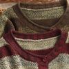 Johnature Women Vintage Striped Sweaters O-Neck Long Sleeve Button Autumn Knitted Casual Female Soft Sweaters