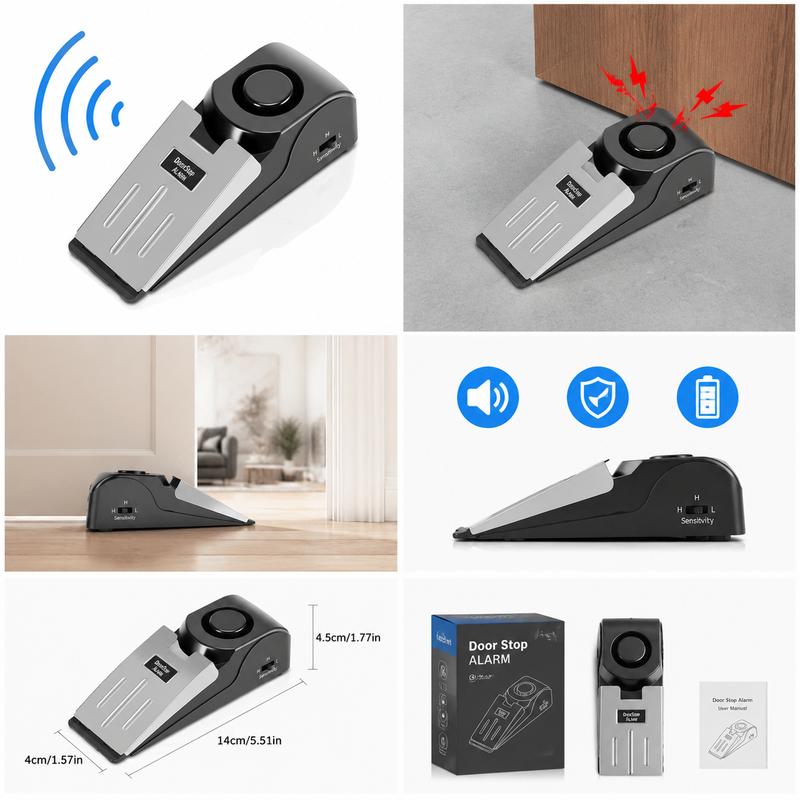 120dB Electronic Door Stop Alarm Portable Door Wedge Security Alarm Adjustable Sensitivity Home Hotel Travel Anti Theft Door Sto