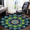 1pc Peacock Feather Mandala Office Round Area Rug, Under Office Chairs Bedroom Living Room Home Decor, Room Deco