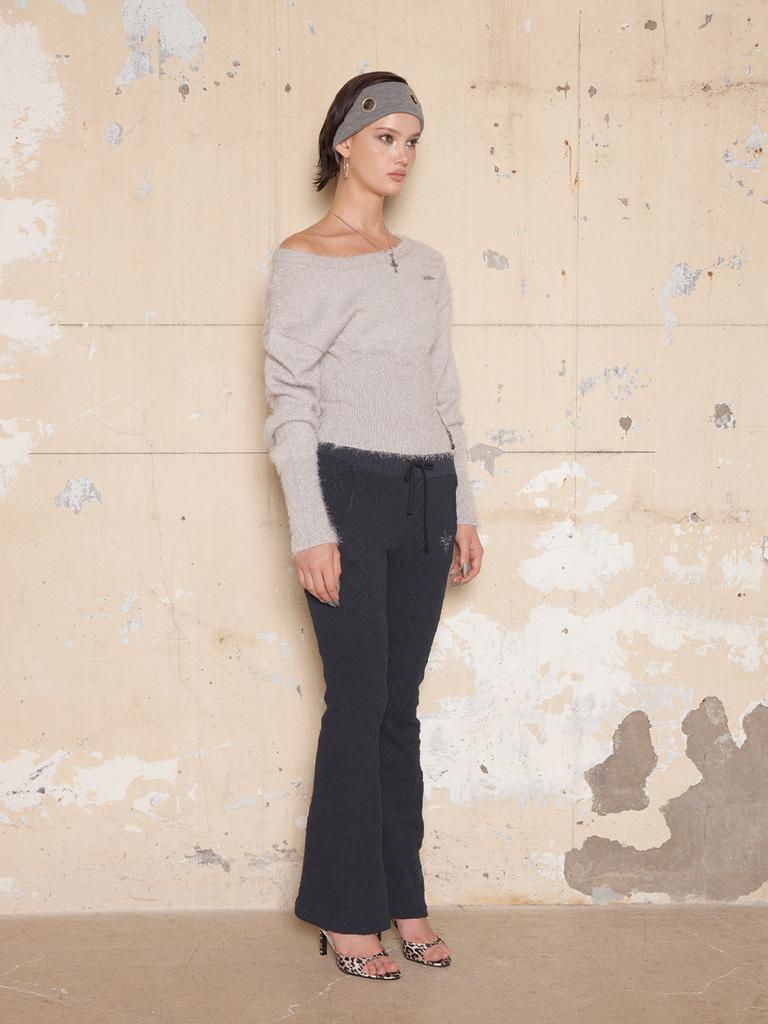 Hilda Fluffy Corset One-Shoulder Knit [Gray]