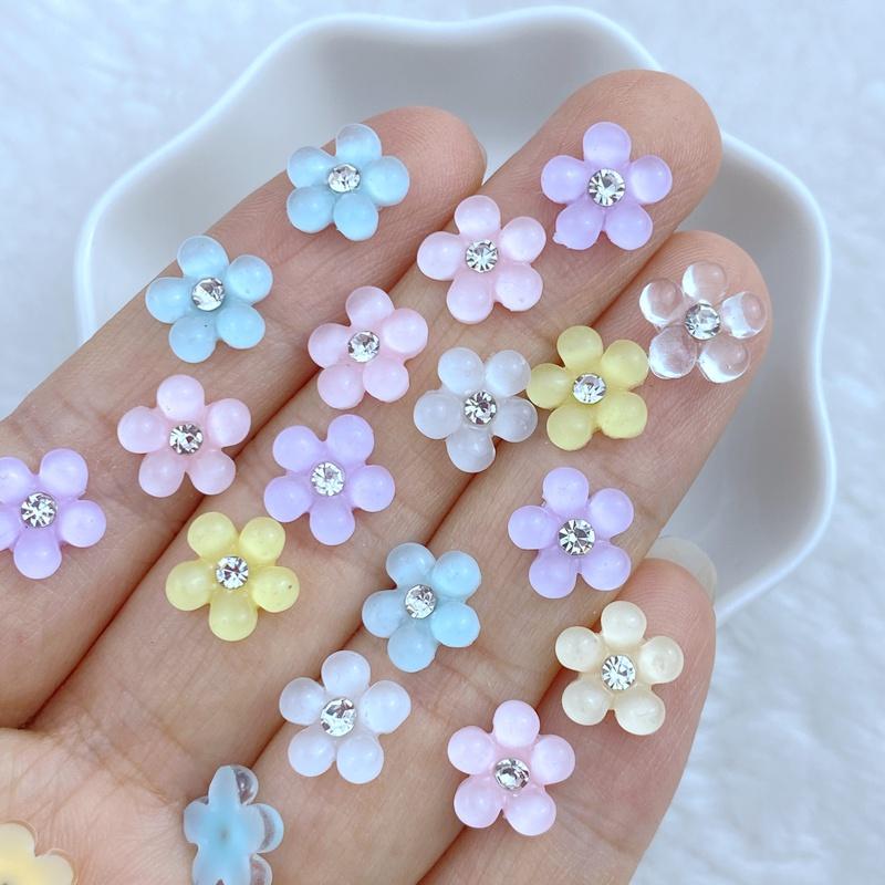 30Pcs New Cute Mini 9mm Diamond Flower Shape Series Flat Back Manicure Parts Embellishments For Hair Bows Accessories