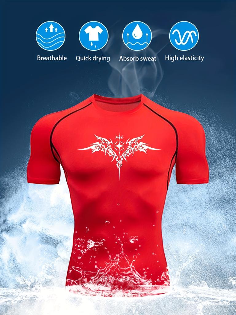 Men's Dark Tribal Tattoo Cross Compression T-Shirt Absorb Sweat for Gym Running Fitness Training