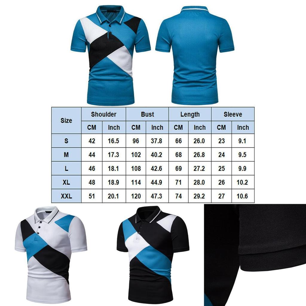 Classic Men's Lapel Tee Top Short Sleeve Splicing T Shirt With Premium Cotton Blend