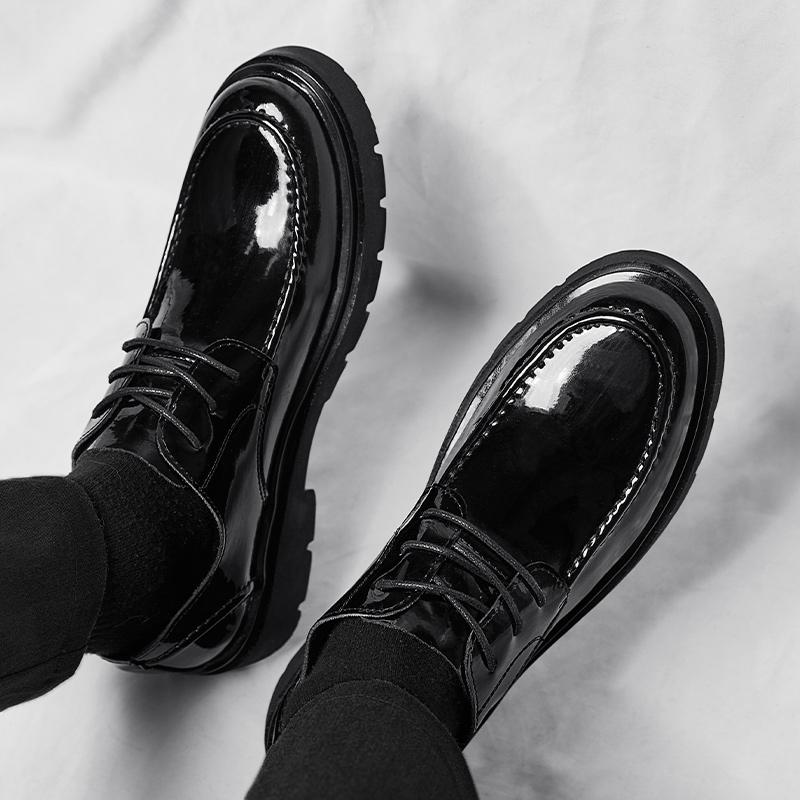 Brand Spring Autumn Men Dress Shoes Lace Up Casual Black Leather Shoes Men Glossy  Loafers Luxury Wedding Party Male Shoes Men