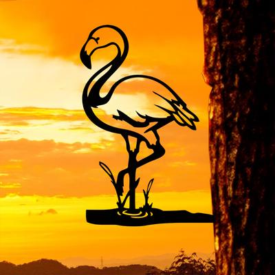 Metal Flamingo Bird Sign Cutout - Rustic Outdoor Home Garden Decor. A Wonderful Housewarming Gift for Patio and Lawn Decoration