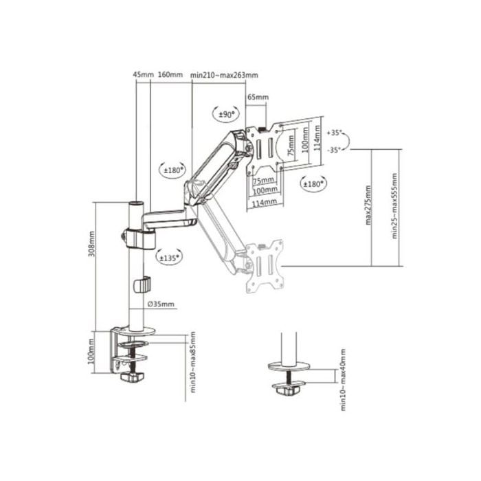 Bras de Montage d'écran de Bureau réglable - GEMBIRD - 17"-32" - Noir - Réglable