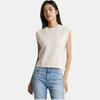 Calvin Klein Solid Color Asymmetrical Cut Sleeveless Knit Sweater Women Tops Cream J222846