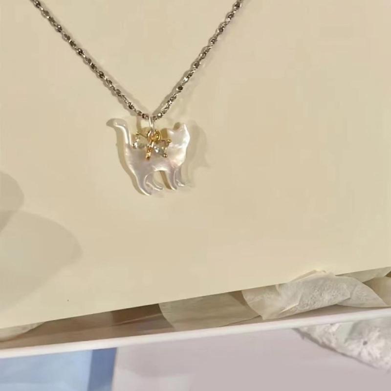 Zircon Bow Cat Pendant Necklace Adjustable Length Clavicle Chains Fashionable Animal Collarbone Chain Jewelry for Women
