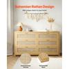 SucceBuy Rattan Dresser for Bedroom Natural Rattan Chest of Drawer with Metal Handle Modern Wood Clothing Organizer & Storage