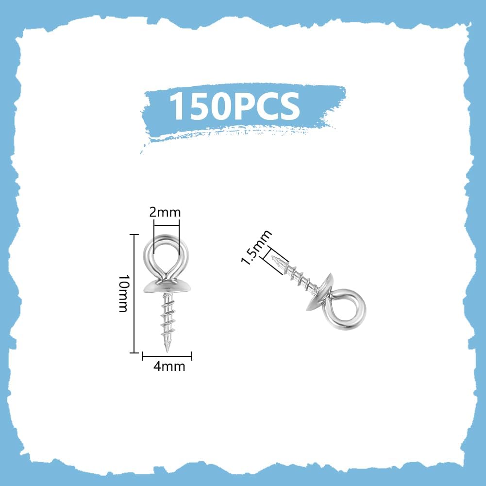 UNICRAFTALE 150pcs 10x4mm Stainless Steel Screw Eye Pin Peg Bails Small Screw Eye Pins Clasps Hooks 1.5mm Pin Eye Screws Connectors for Half Drilled