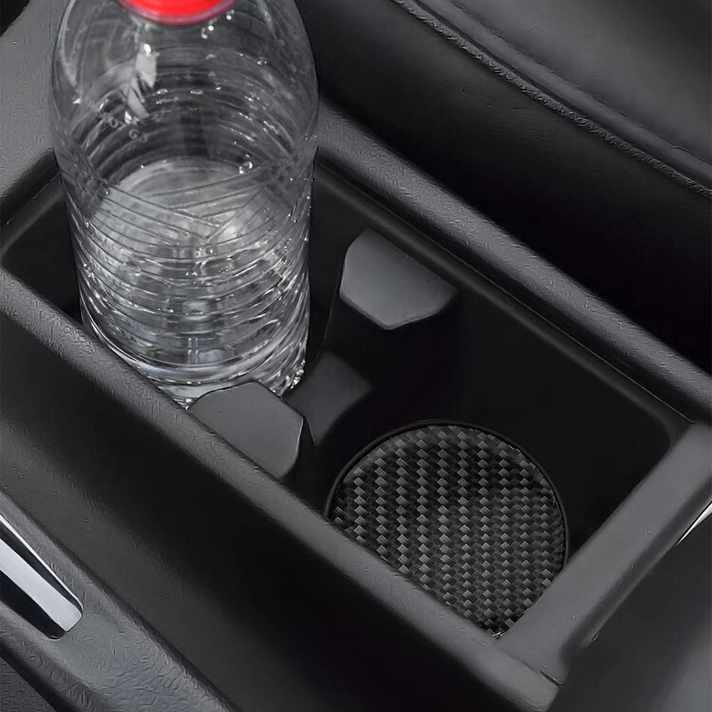 BESULEN Car Cup Holder Coaster, 2 PCS Carbon Fiber Non-Slip Embedded Coasters, Universal 2.75 Inch Cup Holder ert Coaster Pad, Sports Racing Durable