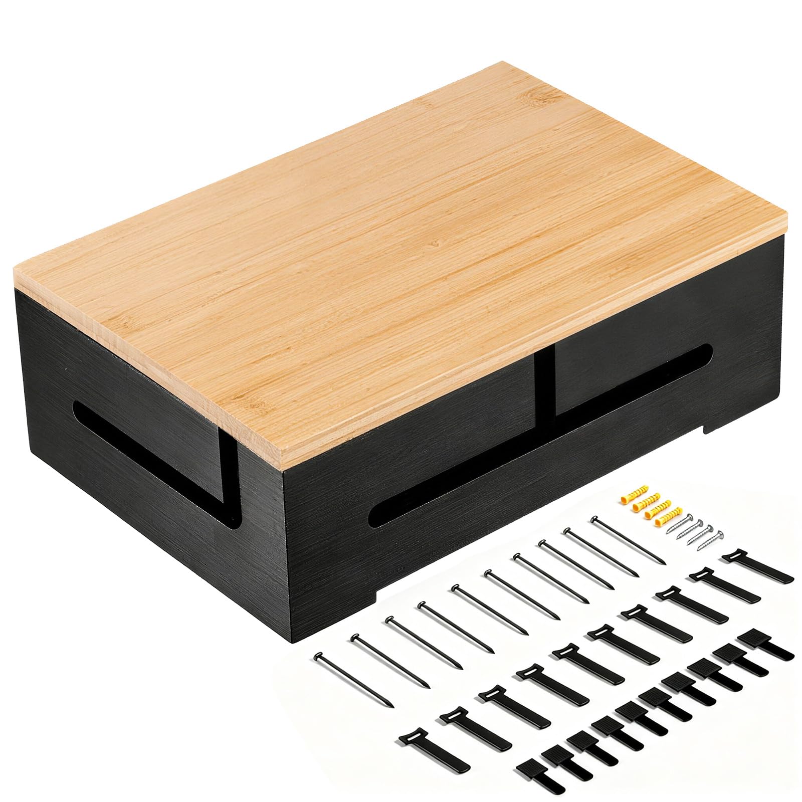 XWQ Cable Wire Concealing Outlet Router Power Cord Storage Wall Power Strip Storage Easy Includes 2 Types of Cable Clips and Cable Ties Box, Box, Box, чёрный